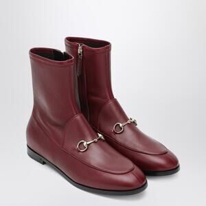 Gucci Jordaan Leather Ankle Boots Burgundy Horsebit Lamb Leather BNIB SIZE 37